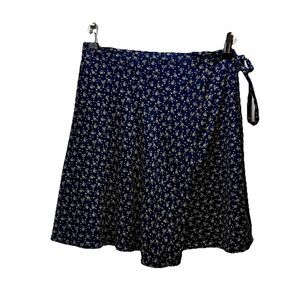 Brandy Melville Navy Floral Wrap Skirt 100%‎ Viscose Lightweight Flowy Casual OS
